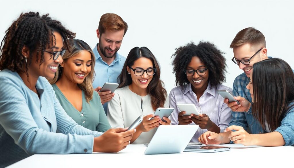 다양한 디바이스에서 온카라운지와 같은 온라인 커뮤니티에 접속하는 사람들 온카라운지 사람들